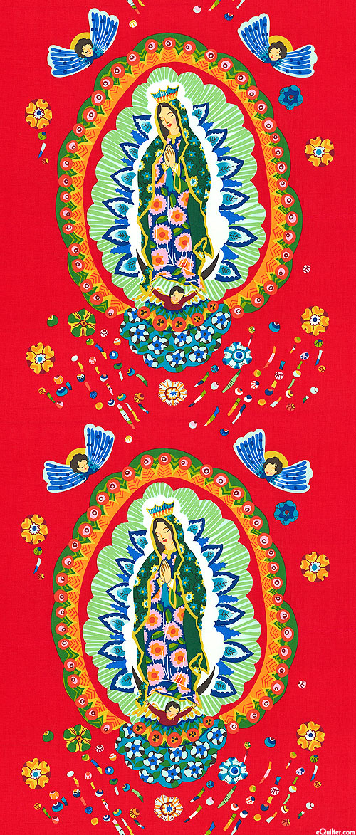 Folklorico - Our Lady Of Guadalupe - Scarlet - 24" x 44" PANEL