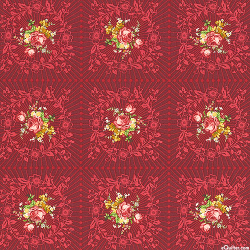 Natale - Floral Tiles - Merlot Red