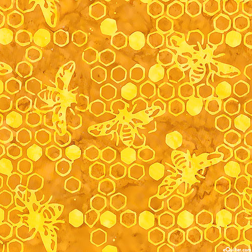 Don't Bug Me - Bees & Honeycombs Batik - Deep Saffron