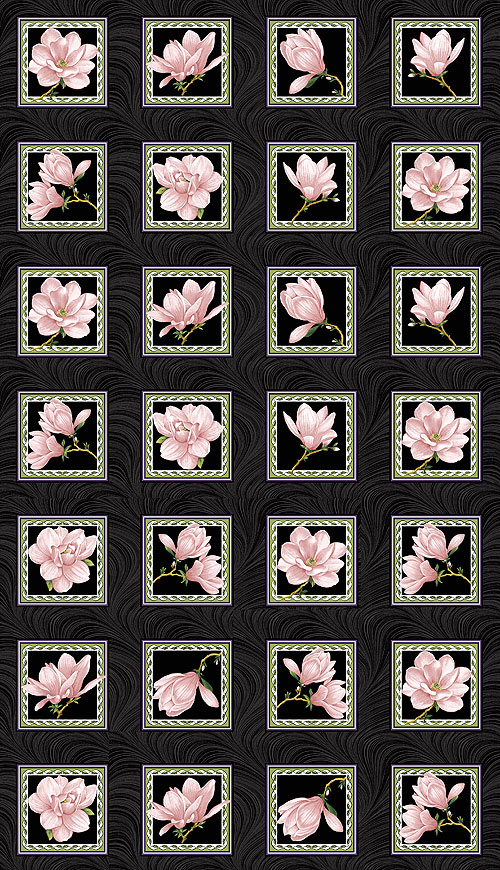 Accent on Magnolias - Blooms in Blocks - Pink - 24" x 44" PANEL