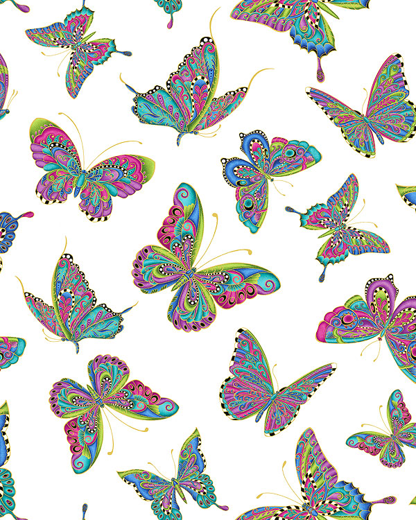Alluring Butterflies - Butterfly Aflutter - White/Gold
