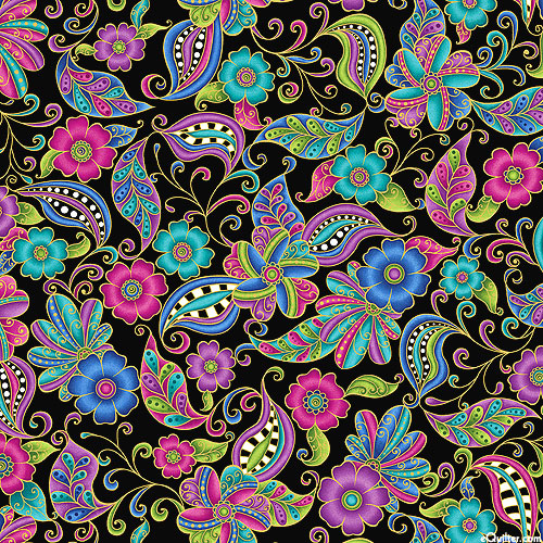 Alluring Butterflies - Floral Paisley - Black/Gold