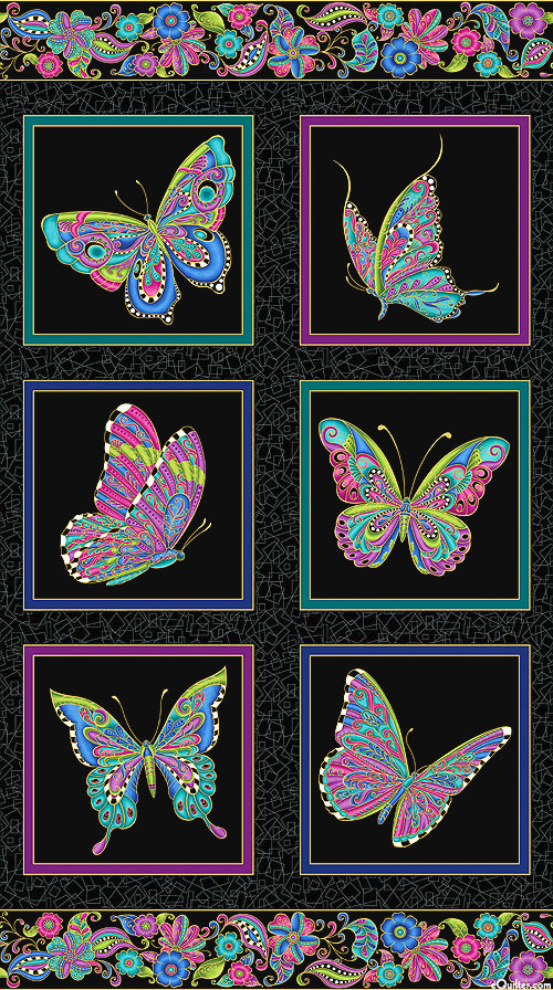 Alluring Butterflies - Wings - Black/Gold - 24" x 44" PANEL