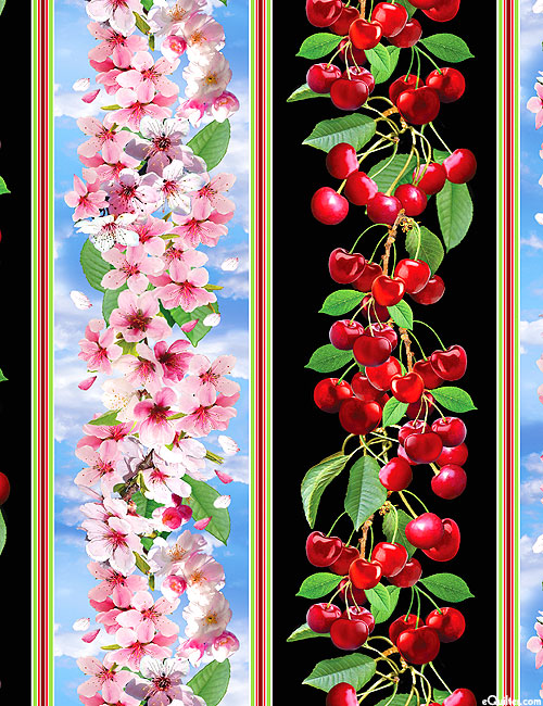 Cherry Hill - Berry & Blossom Stripe - Black - DIGITAL