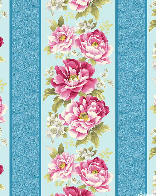 Camellia - Drifting Floral Stripe - Baby Blue