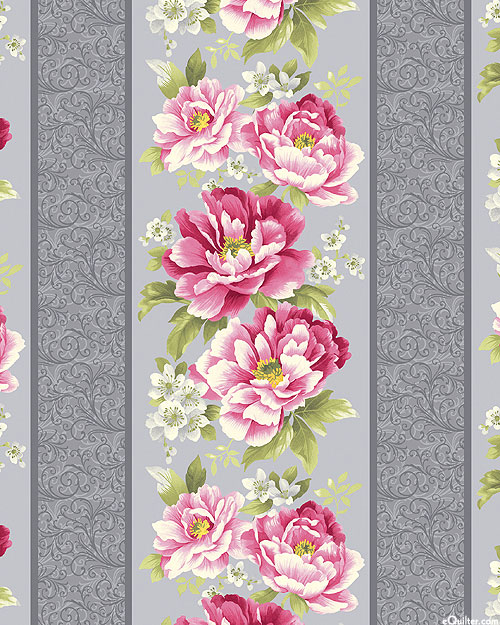 Camellia - Drifting Floral Stripe - Ash Gray