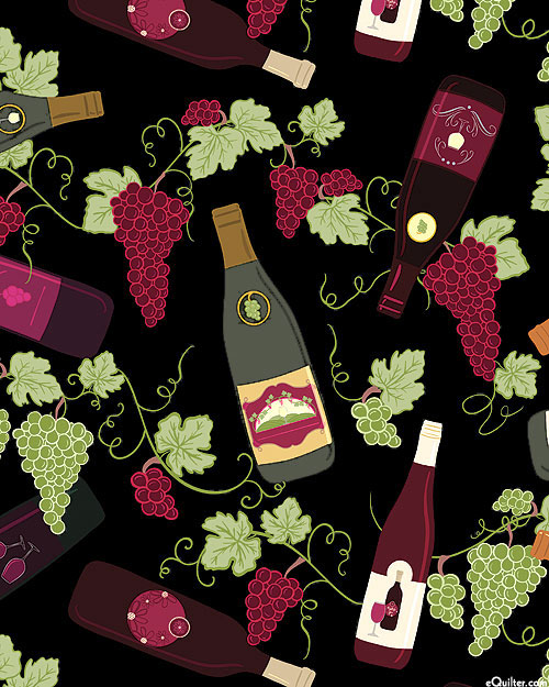 Uncork & Unwind - Grapes & Wine Bottles - Jet Black - DIGITAL