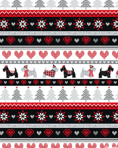 Knit & Caboodle - Holiday Scottie Stripe - White