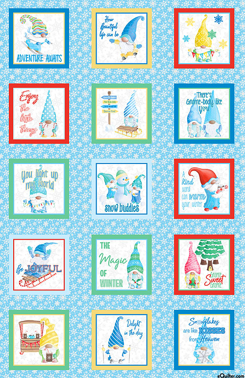 Gnome Wonderland - Winter Time Boxes - Sky Blue 24" x 44" PANEL