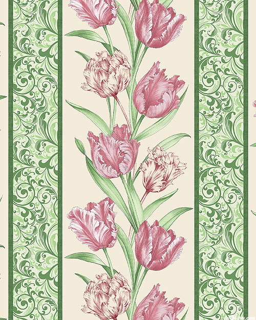 Evelyn's Etched Tulips - Strings of Tulips Stripe - Almond