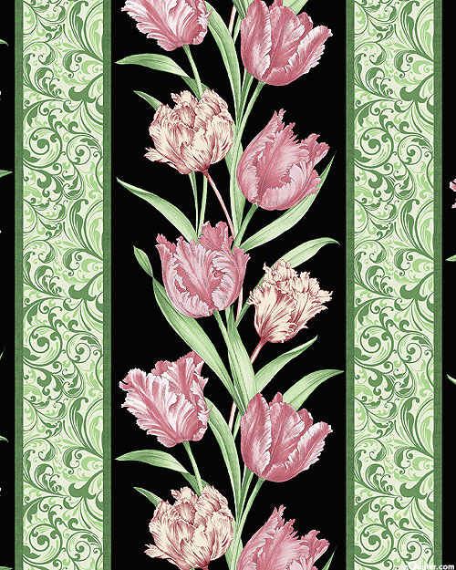 Evelyn's Etched Tulips - Strings of Tulips Stripe - Black