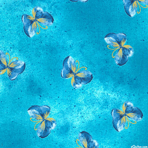 Floral Impressions - Beautiful Butterflies - Turquoise/Gold