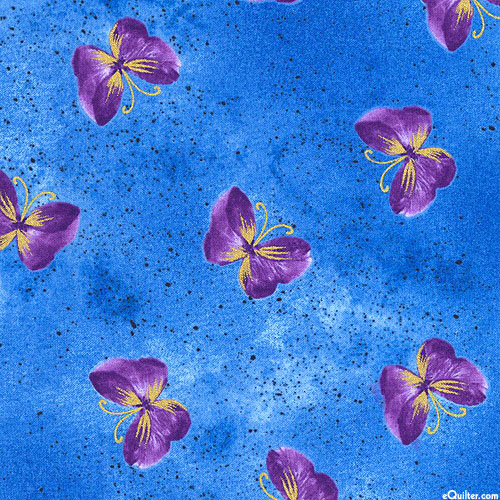 Floral Impressions - Beautiful Butterflies - Sapphire Blue/Gold