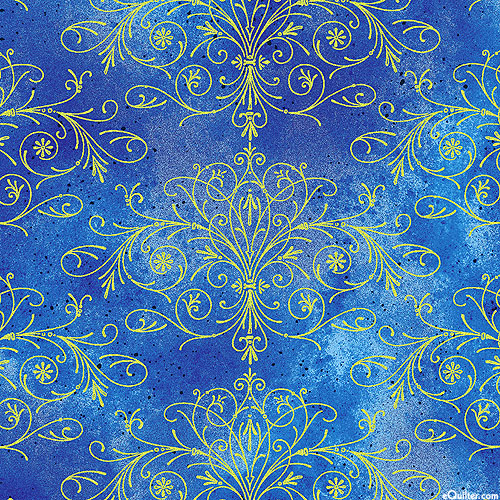 Floral Impressions - Garden Tendrils - Azure Blue/Gold