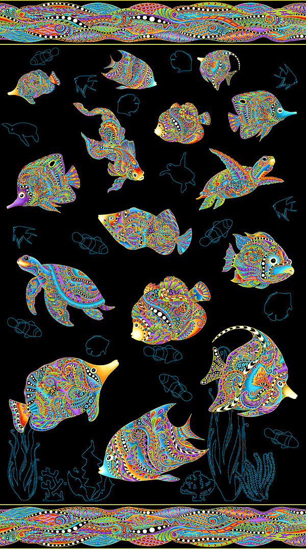 Hooked On Fish - Scenic Fish - Black/Gold - 24" x 44" PANEL