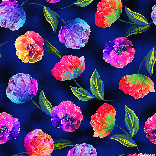 Luminous Blooms - Luminous Flowers - Navy Blue
