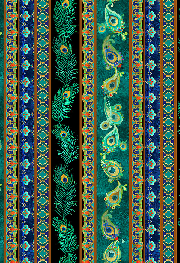 Peacock Symphony - Feather Stripe - Mallard Green