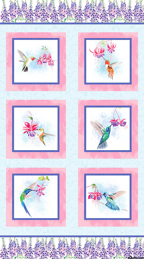 A Painted Garden - Hummingbirds - Powder Blue - 24" x 44" PANEL