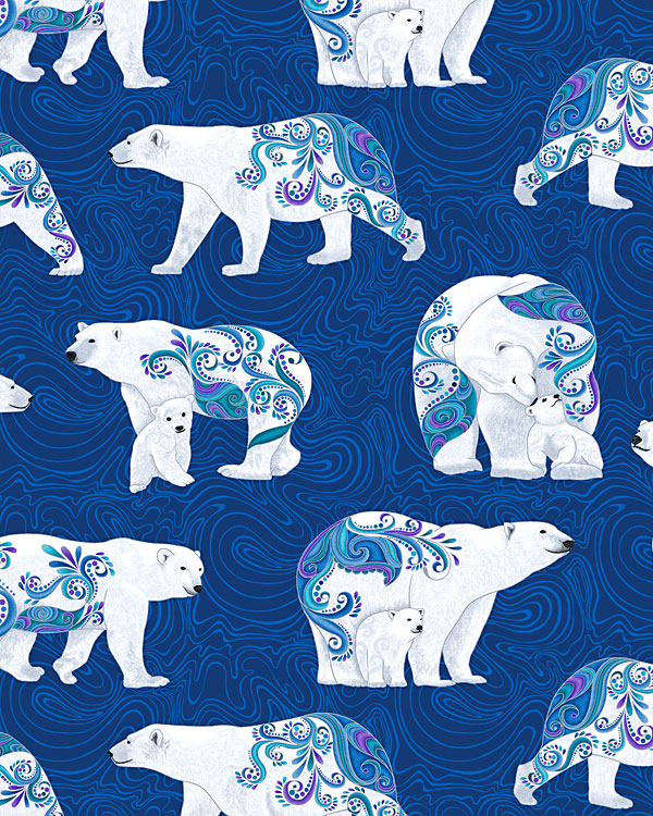Polar Attitude - Scrolling Bears - Navy Blue/Pearlescent