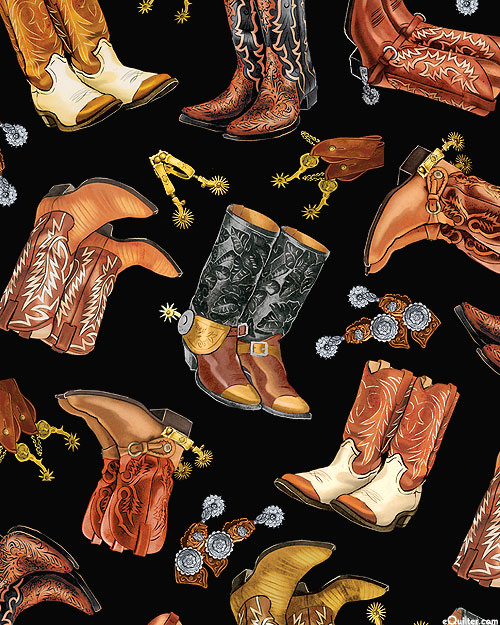 Yellowstone - Cowboy Boots - Black - 108" QUILT BACKING