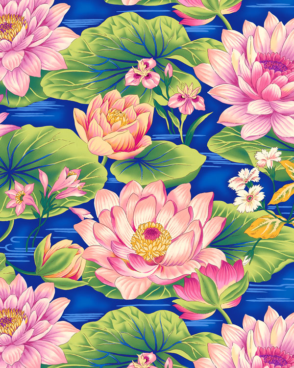 Flower Show III - Water Lilies & Lily Pads - Marine Blue