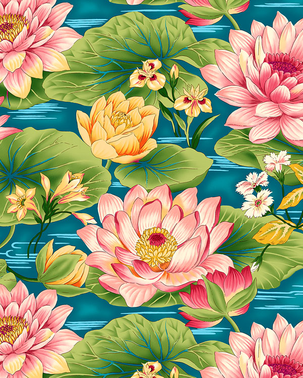Flower Show III - Water Lilies & Lily Pads - Teal