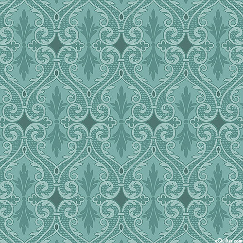 Totally Tulips - Scroll Rows - Teal/Pearl