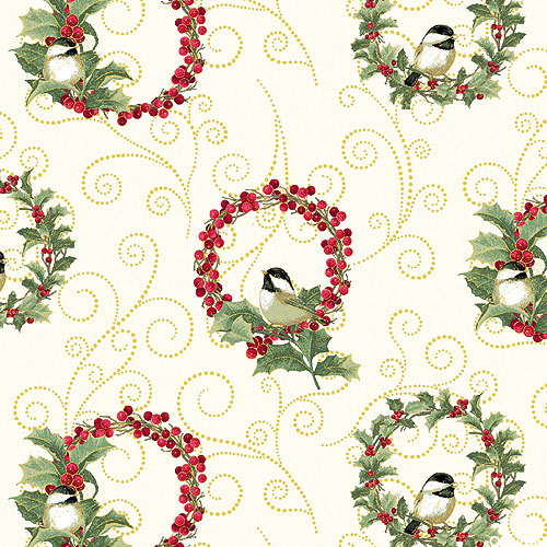 A Festive Medley - Chickadee Wreaths - Milk White/Gold