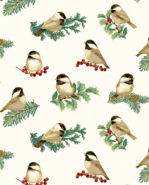 A Festive Medley - Charming Chickadees - White/Gold