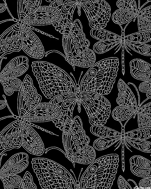 Blooming Denim - Sashiko Butterflies - Flat Black