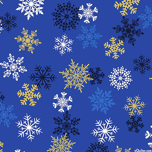 Holiday Sparkle - Sparkling Snowflakes - Cobalt Blue/Gold