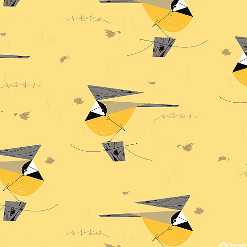 Ford Times Birds II - Chickadee - Banana Yellow - ORGANIC COTTON