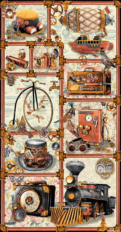 Time Travel - Steampunk Wanderlust - Ivory - 24" x 44" PANEL