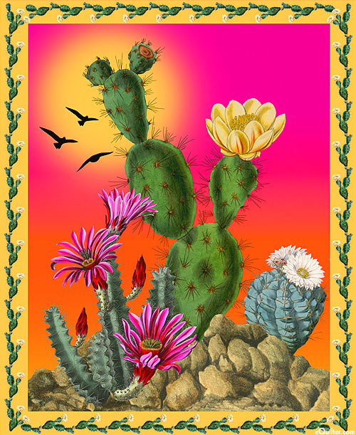 Desert Bloom - Cacti Sunset - Mango Yellow - 35" x 44" PANEL
