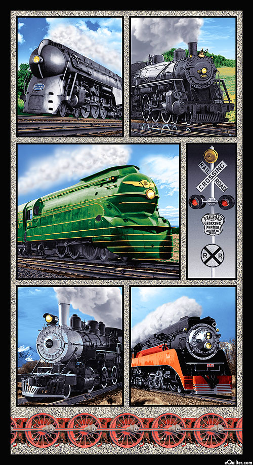 On The Right Track - Train Blocks - Jet Black - 24" x 44" PANEL