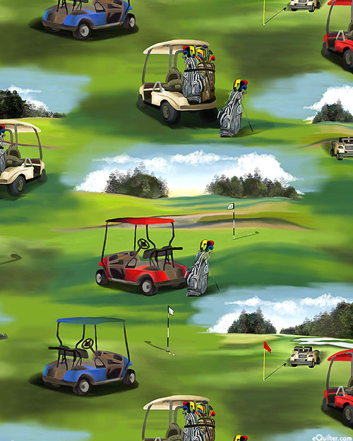 Front Nine - Golf Carts on the Fairway - Grass Green