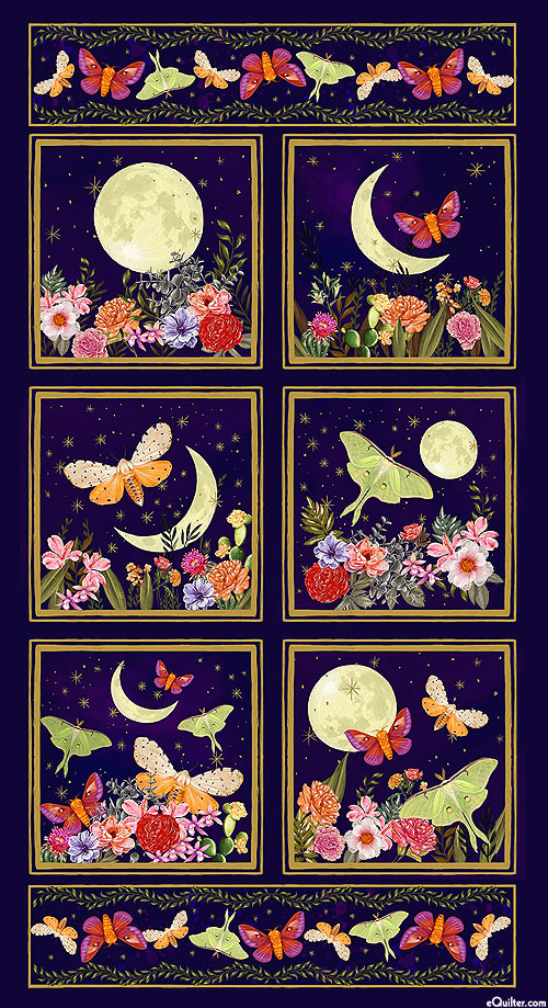 Midnight Rendezvous - Lunar Blessings Blocks - 24" x 44" PANEL