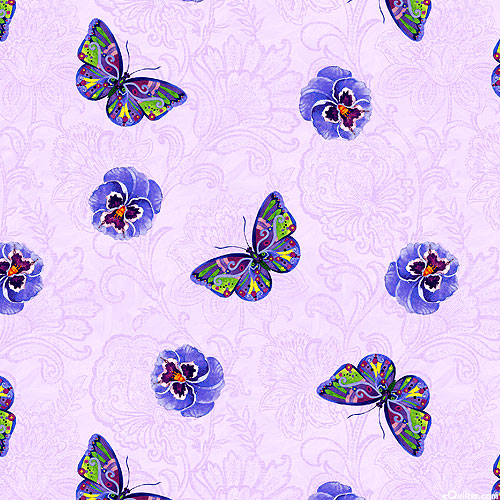 Blank Textiles Pansy Prose - Butterfly Blooms - Columbine Purple