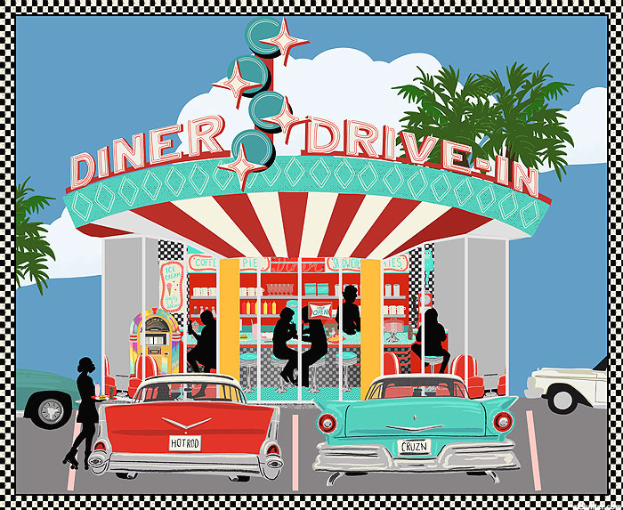 Diners & Drive-Ins - Vintage Diner Nostalgia - 36" xx 44" PANEL