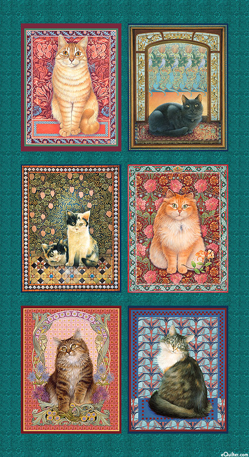 Sophisti-Cats - Kitty Princess Blocks - Teal - 24" x 44" PANEL