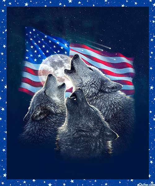One of a Kind - Patriotic Wolf Pack - 37" x 44" Panel