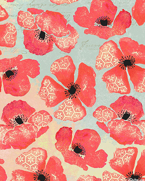Quilt Back 108 - Poppy Dreams - Teal Gray - 108" QUILT BACKING