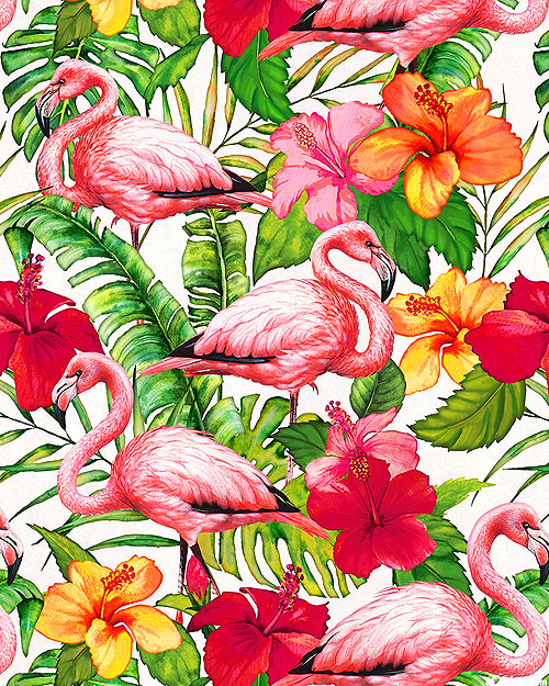 Tropical Paradise - Flamingo Forest - White