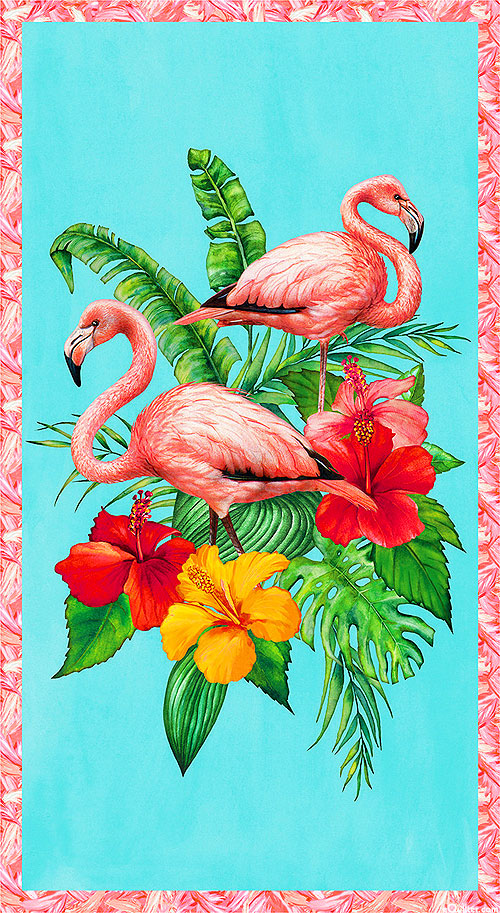 Tropical Paradise - Posed Flamingos - Seaglass - 25" x 44" PANEL