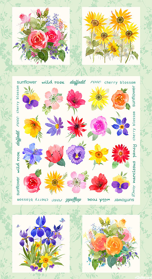 Flower Shop - Mixed Bouquets - Mint Green - 24" x 44" PANEL
