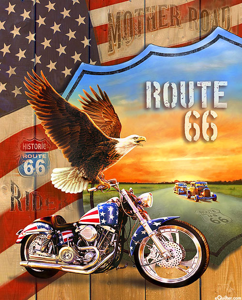 Route 66 Freedom Ride - Eagle Chopper - Multi - 36" x 44" PANEL