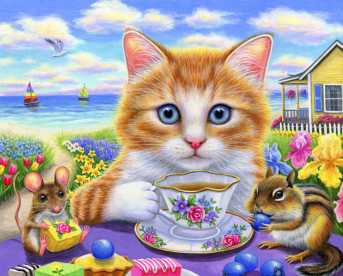 Kitty Tea By The Sea - French Blue - 36" x 44" PANEL