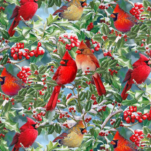 Christmas 2024 - Red Cardinals & Hollies - Holly Green - DIGITAL