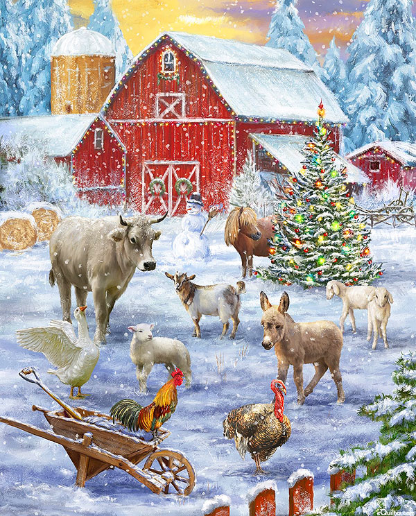 Frosty On The Farm - Periwinkle - 36" x 44" PANEL
