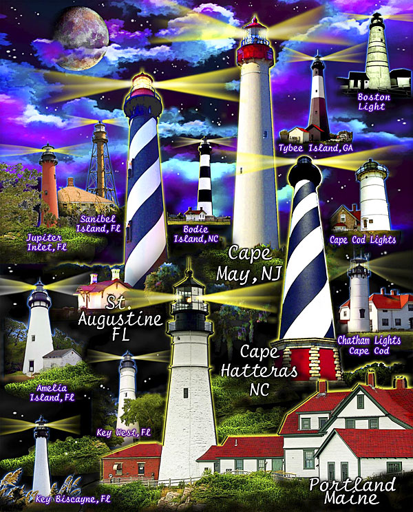 Lighthouse Collage - Multi - 36" x 44" PANEL